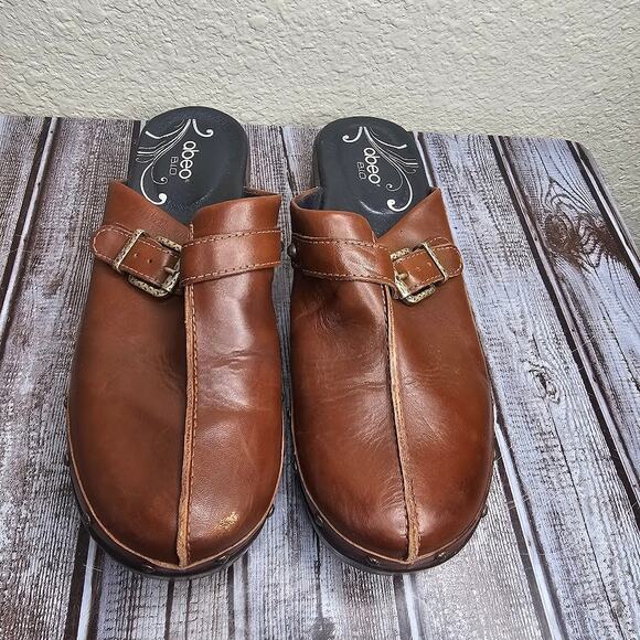 Abeo b.i.o. brown Fay nonslip slip on nursing clogs buckle leather size 9 - Picture 7 of 9